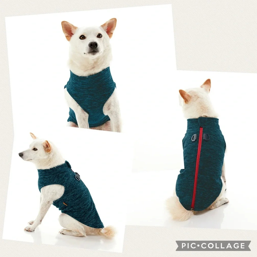 Gooby Zip Up Fleece Dog Vest Turquoise Wash Size Large